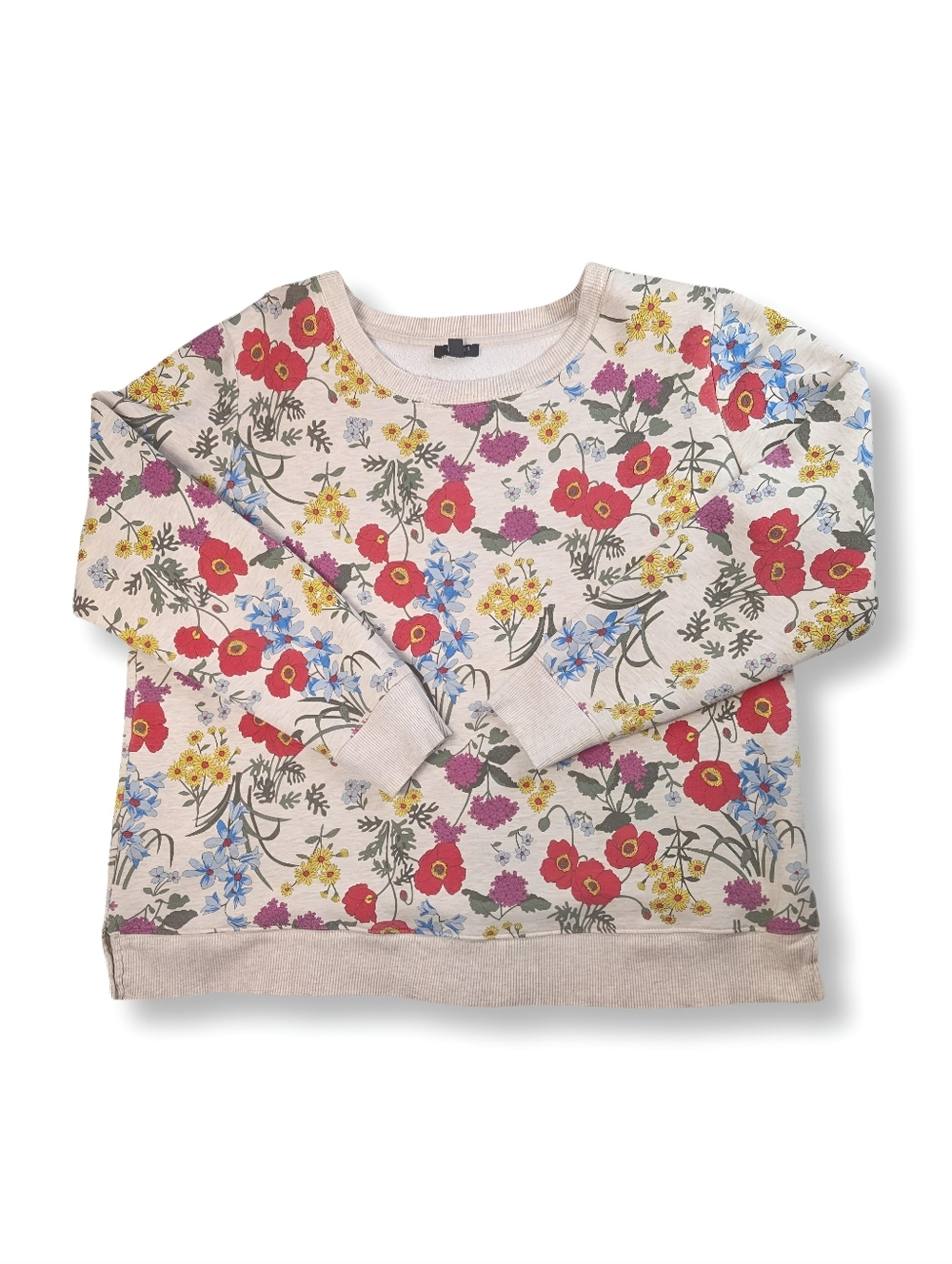 Talbots Floral Crewneck Sweatshirt in Beige, Pink, Yellow, Green Size X - Picture 3 of 7